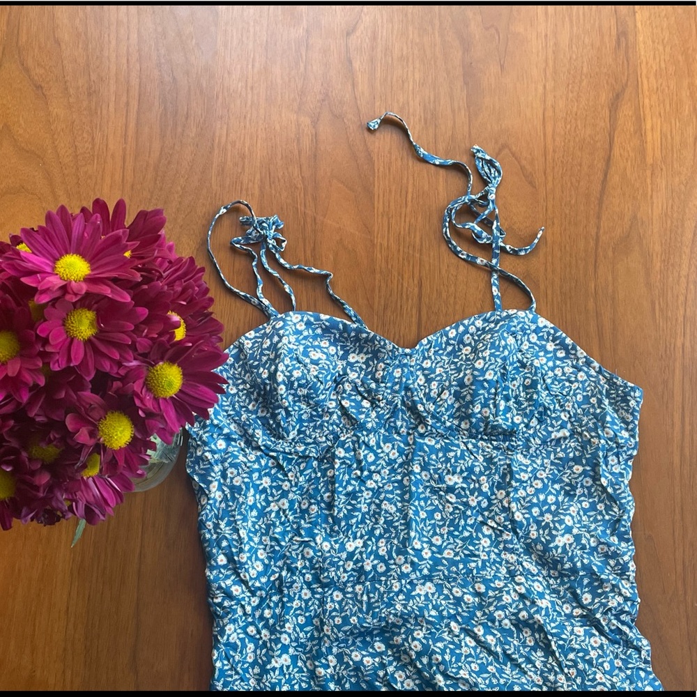 Blue Floral Midi Slip Dress